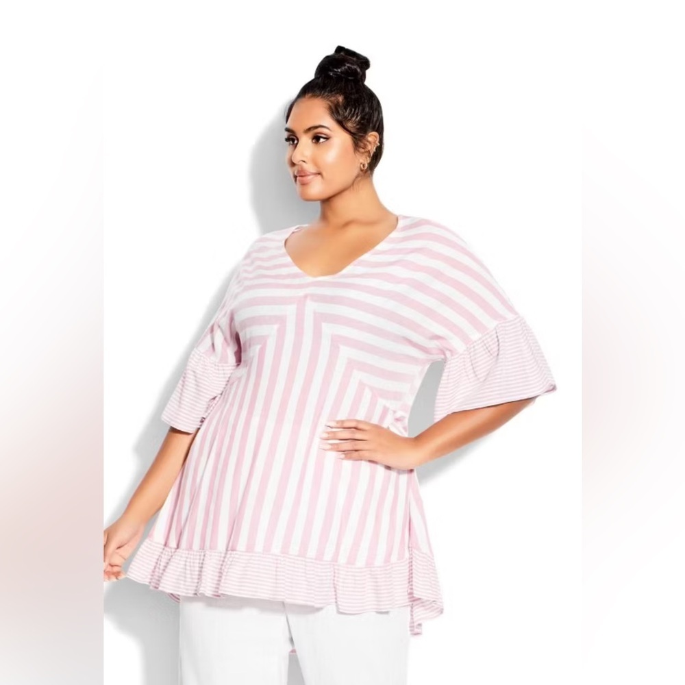 Evans Pink Stripe Tunic Top - Plus Size 18 - Women's Blouse